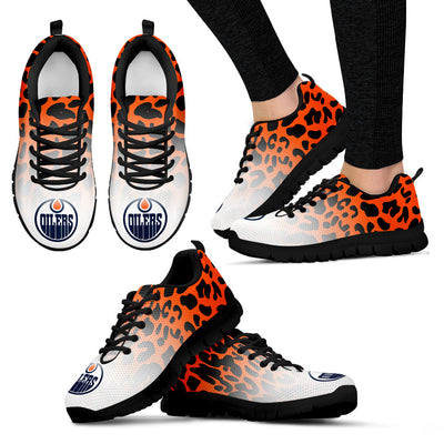 Custom Printed Edmonton Oilers Sneakers Leopard Pattern Awesome