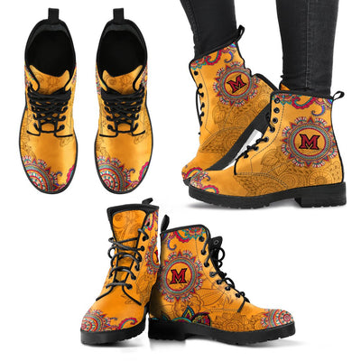 Golden Peace Hand Crafted Logo Miami RedHawks Leather Boots