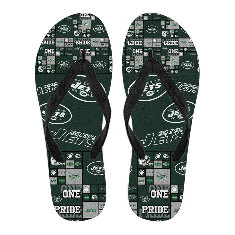 Colorful Pride Flag New York Jets Flip Flops