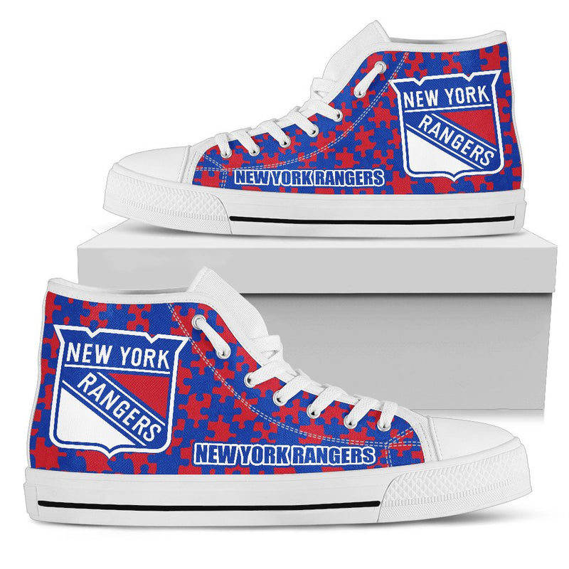 Puzzle Logo With New York Rangers High Top Shoes