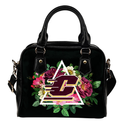 BlackFloral Rose Valentine Logo Central Michigan Chippewas Shoulder Handbags
