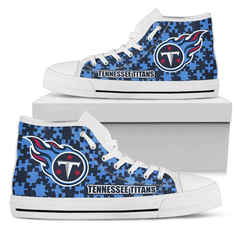 Puzzle Logo With Tennessee Titans High Top Shoes