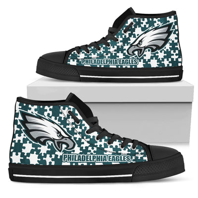 Puzzle Logo With Philadelphia Eagles High Top Shoes