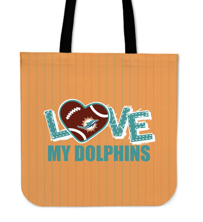 Love My Miami Dolphins Vertical Stripes Pattern Tote Bags