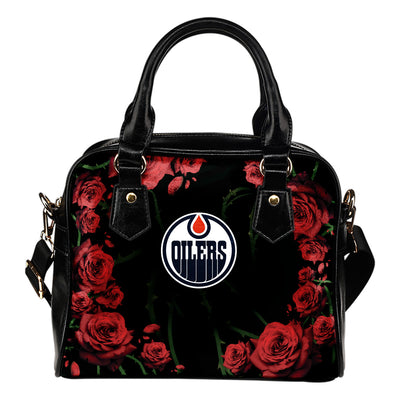 Valentine Rose With Thorns Edmonton Oilers Shoulder Handbags