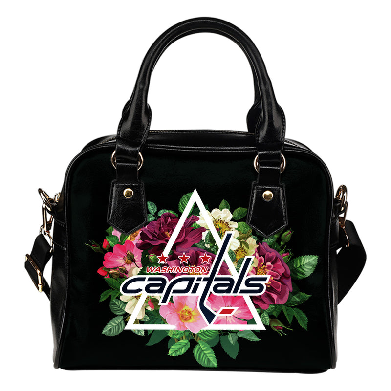 Floral Rose Valentine Logo Washington Capitals Shoulder Handbags
