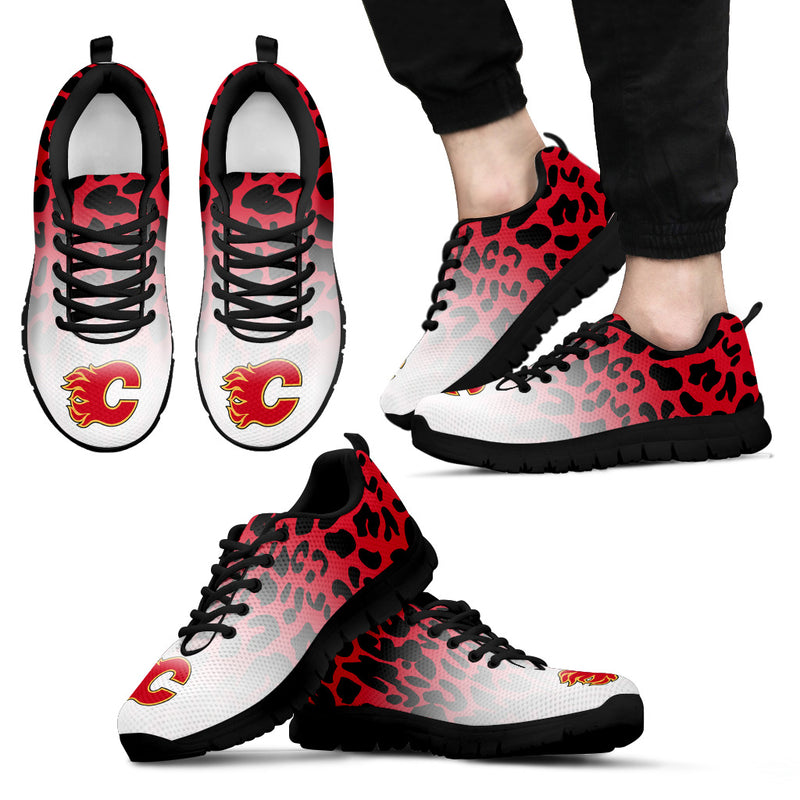 Custom Printed Calgary Flames Sneakers Leopard Pattern Awesome