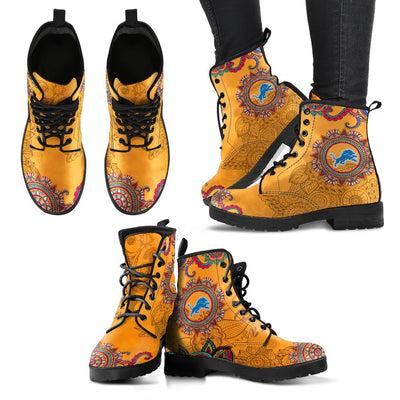 Golden Peace Hand Crafted Logo Detroit Lions Leather Boots