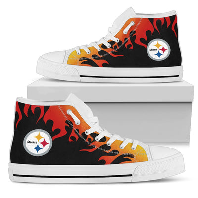 Fire Burning Fierce Strong Logo Pittsburgh Steelers High Top Shoes