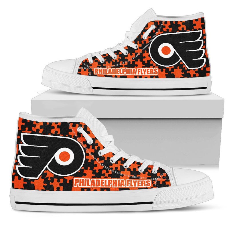 Puzzle Logo With Philadelphia Flyers High Top Shoes
