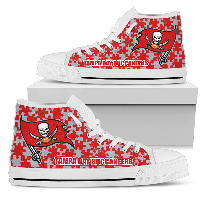 Puzzle Logo With Tampa Bay Buccaneers High Top Shoes