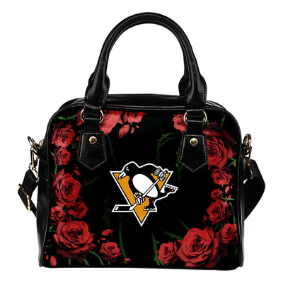 Valentine Rose With Thorns Pittsburgh Penguins Shoulder Handbags
