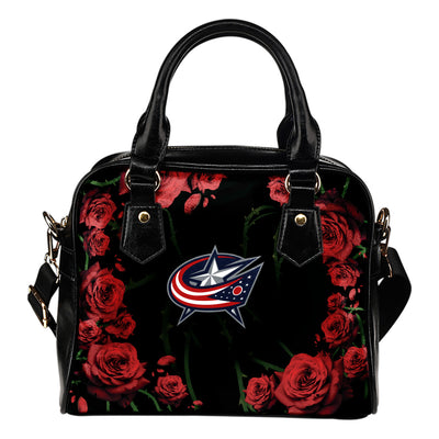 Valentine Rose With Thorns Columbus Blue Jackets Shoulder Handbags