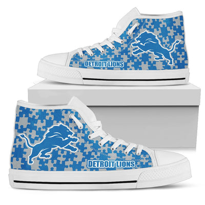 Puzzle Logo With Detroit Lions High Top Shoes