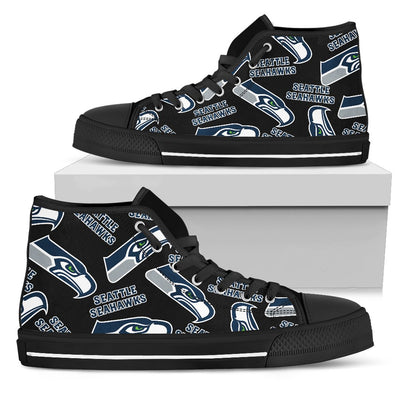 Script Logo Pattern Seattle Seahawks High Top Shoes