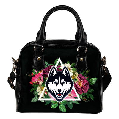 Floral Rose Valentine Logo Connecticut Huskies Shoulder Handbags