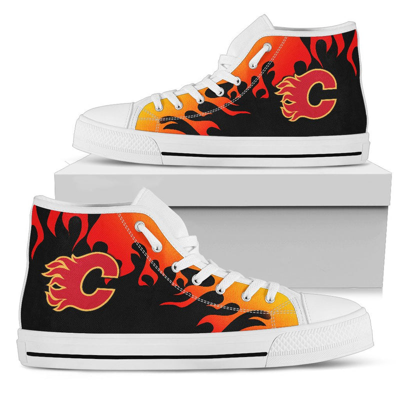 Fire Burning Fierce Strong Logo Calgary Flames High Top Shoes