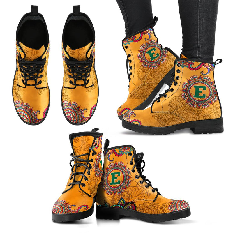 Golden Peace Hand Crafted Logo Eastern Michigan Eagles Leather Boots