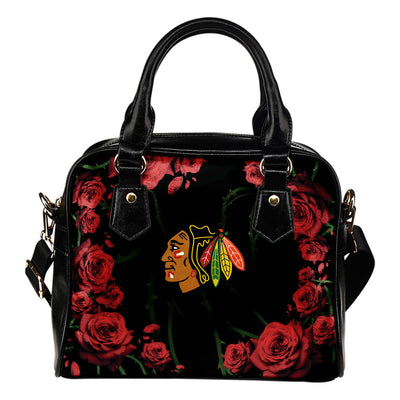 Valentine Rose With Thorns Chicago Blackhawks Shoulder Handbags