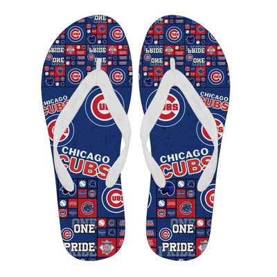 Colorful Pride Flag Chicago Cubs Flip Flops