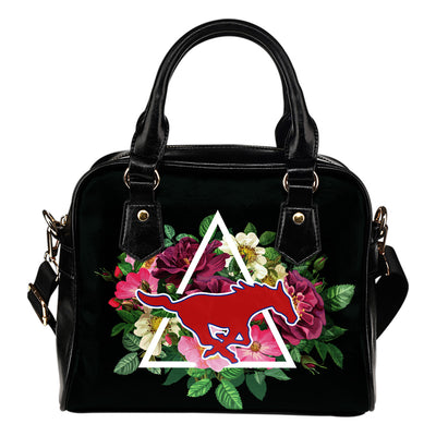 Floral Rose Valentine Logo SMU Mustangs Shoulder Handbags