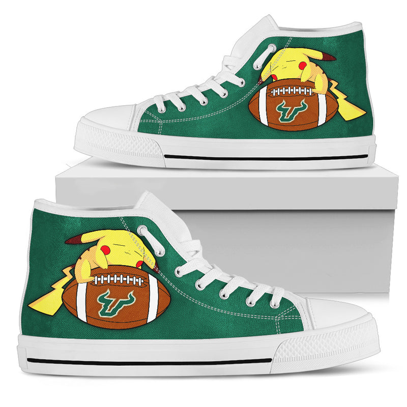 Pikachu Laying On Ball South Florida Bulls High Top Shoes