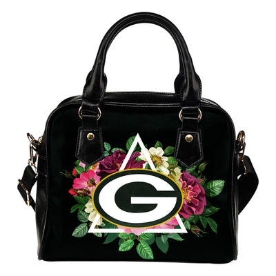 Cool Green Bay Packers Shoulder Handbags Floral Rose Valentine Logo