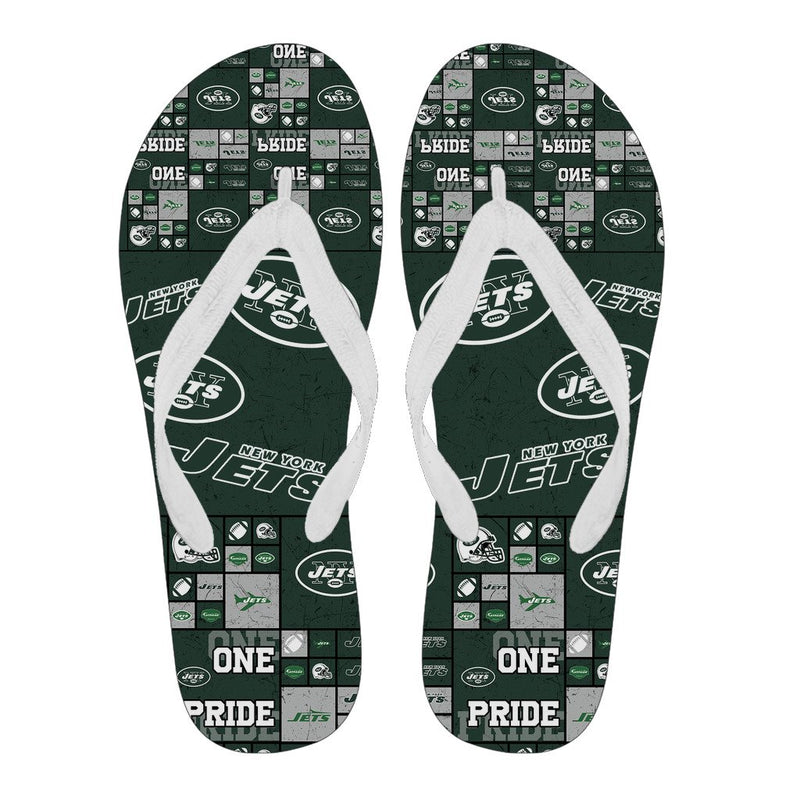 Colorful Pride Flag New York Jets Flip Flops