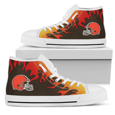 Fire Burning Fierce Strong Logo Cleveland Browns High Top Shoes