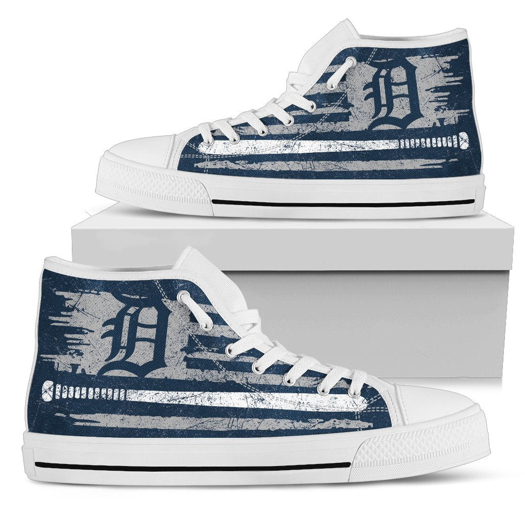 American Flag Vintage Baseball Detroit Tigers High Top Shoes