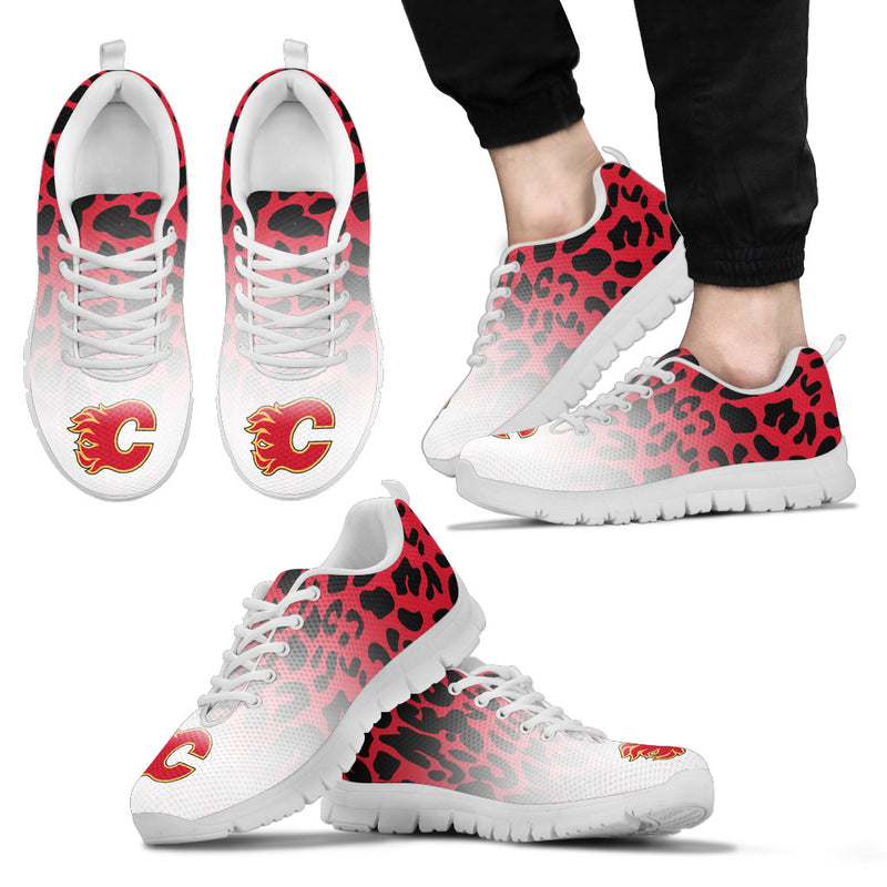 Custom Printed Calgary Flames Sneakers Leopard Pattern Awesome
