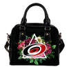 Floral Rose Valentine Logo Carolina Hurricanes Shoulder Handbags