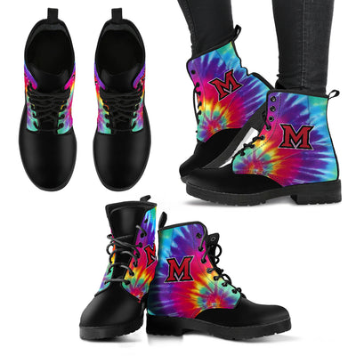 Tie Dying Awesome Background Rainbow Miami RedHawks Boots