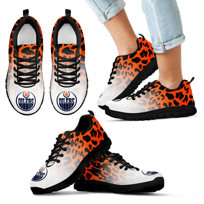 Custom Printed Edmonton Oilers Sneakers Leopard Pattern Awesome
