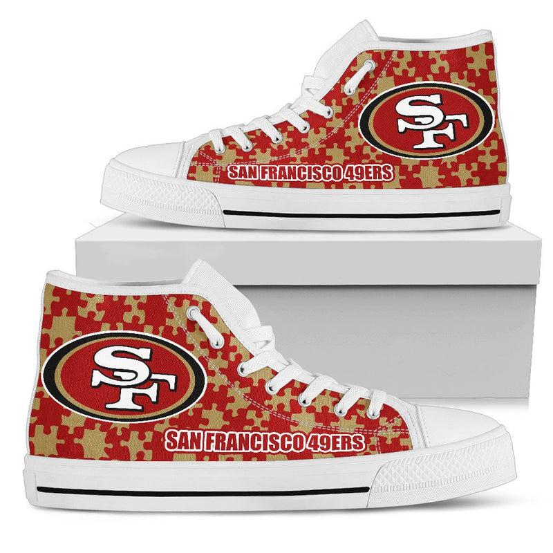 Puzzle Logo With San Francisco 49ers High Top Shoes