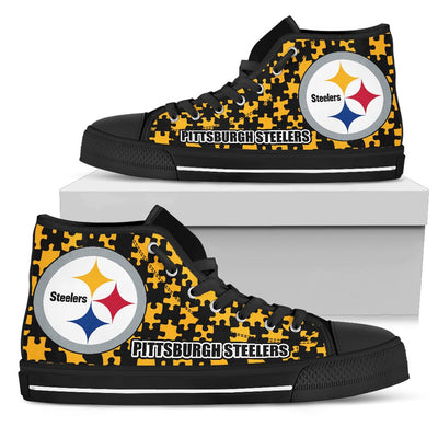 Puzzle Logo With Pittsburgh Steelers High Top Shoes