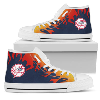 Fire Burning Fierce Strong Logo New York Yankees High Top Shoes