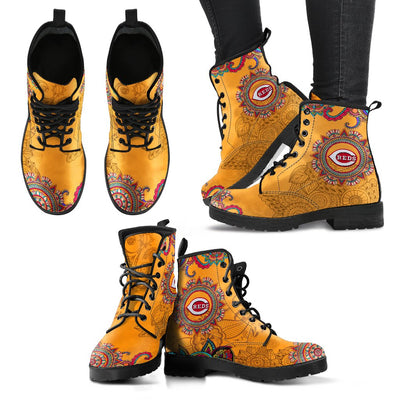 Golden Peace Hand Crafted Logo Cincinnati Reds Leather Boots