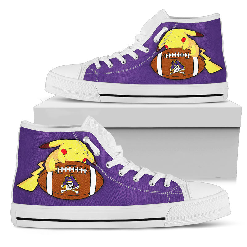 Pikachu Laying On Ball East Carolina Pirates High Top Shoes