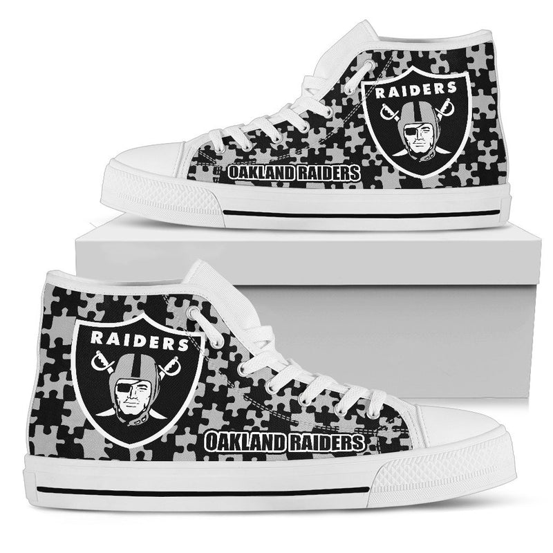 Puzzle Logo With Oakland Raiders High Top Shoes