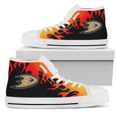 Fire Burning Fierce Strong Logo Anaheim Ducks High Top Shoes