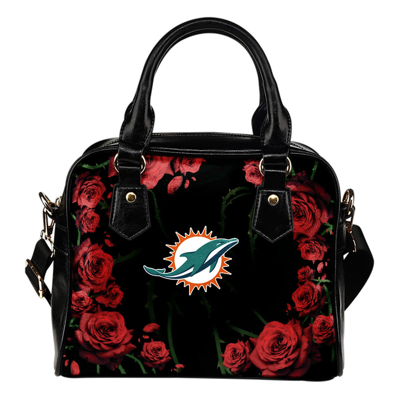 Valentine Rose With Thorns Miami Dolphins Shoulder Handbags