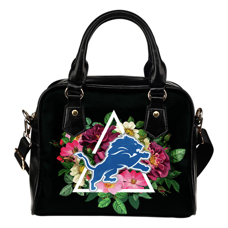 Nice Detroit Lions Shoulder Handbags Floral Rose Valentine Logo