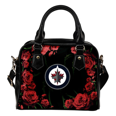 Valentine Rose With Thorns Winnipeg Jets Shoulder Handbags
