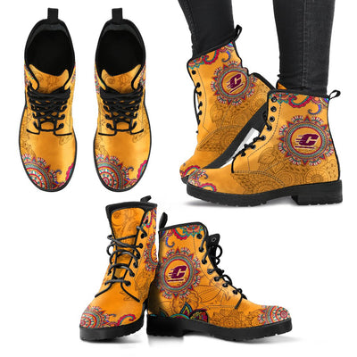 Golden Peace Hand Crafted Logo Central Michigan Chippewas Leather Boots