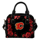 Valentine Rose With Thorns Calgary Flames Shoulder Handbags