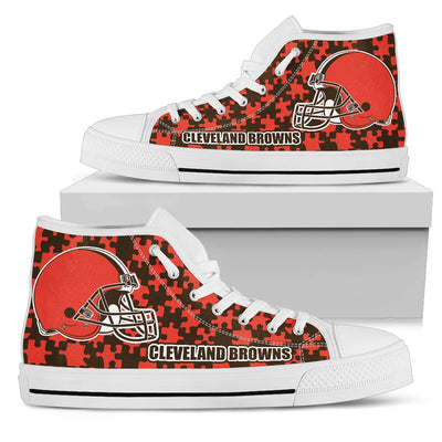 Puzzle Logo With Cleveland Browns High Top Shoes