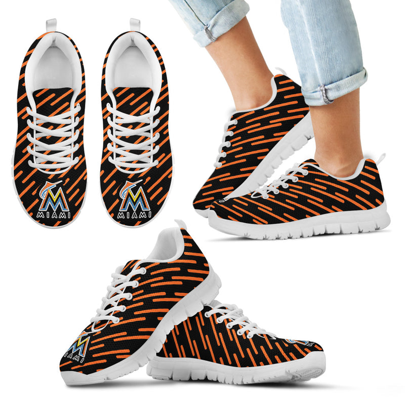 Marvelous Striped Stunning Logo Miami Marlins Sneakers