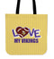 Love My Minnesota Vikings Vertical Stripes Pattern Tote Bags