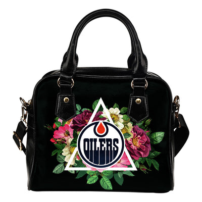 Floral Rose Valentine Logo Edmonton Oilers Shoulder Handbags